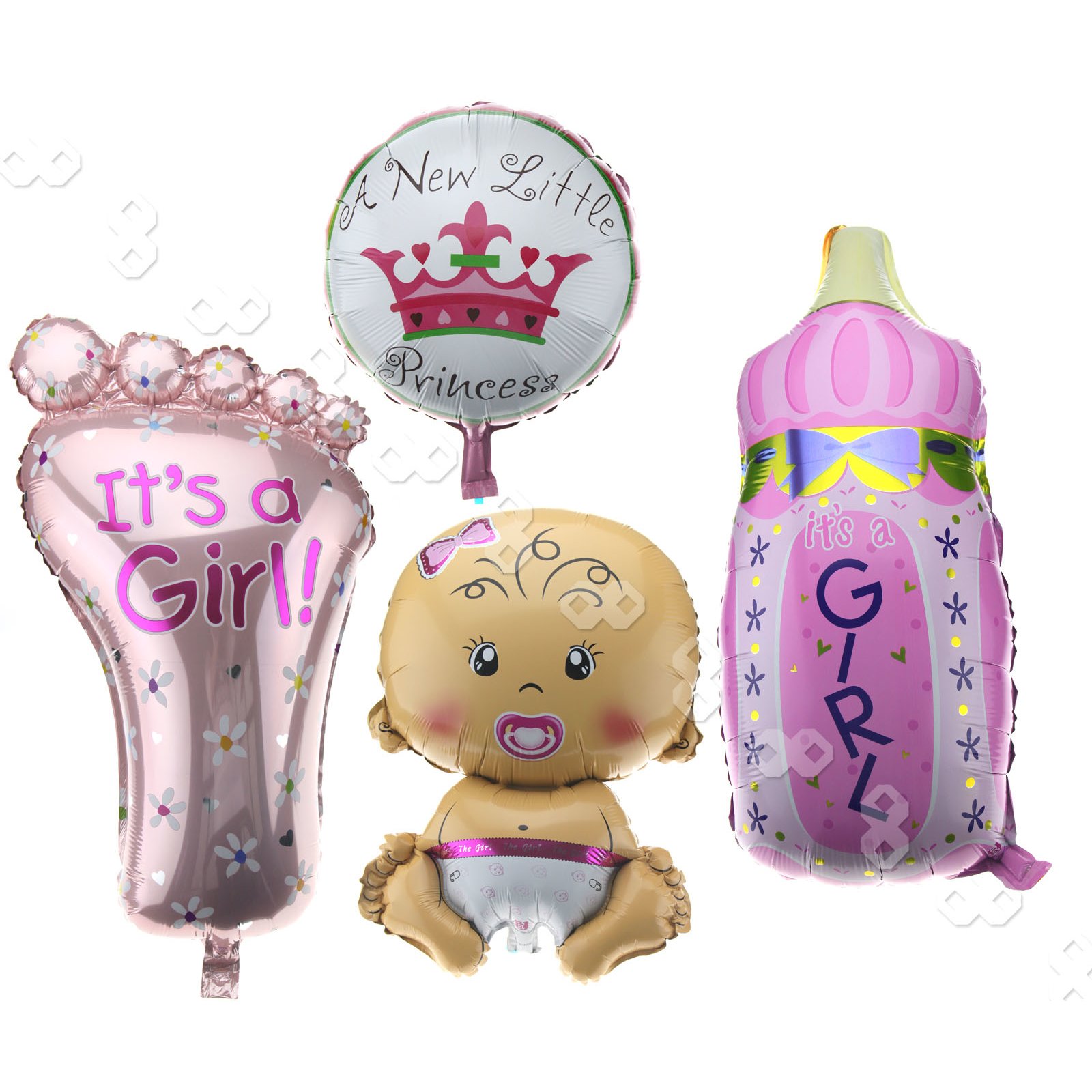 4PCS Girl Foil Balloons for Newborn Baby Shower Christening Birthday Party